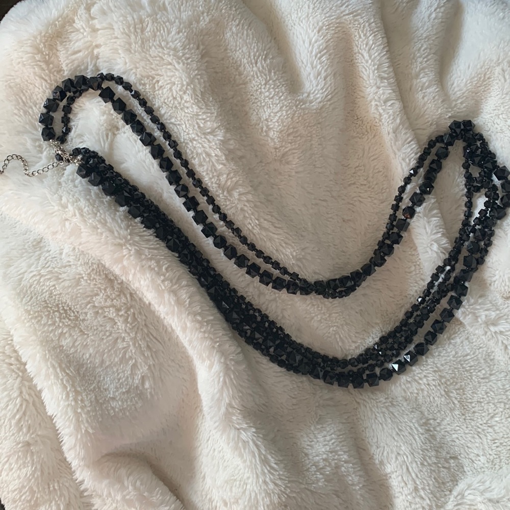 NECKLACE Long Black Glam Faux Beads 3 Strand, MARK (By Avon)